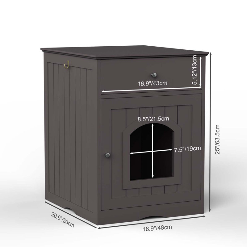 Brown MDF Cat Litter Box Enclosure Side Table with Drawer