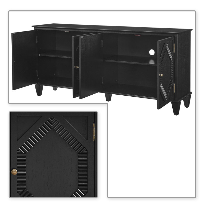 Classic Retro Wooden Four-Door Sideboard with Adjustable Internal Shelves, Black