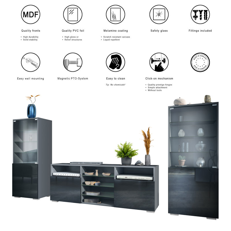 Rikkita TV Stand for TVs up to 65", Anthracite/White Matt
