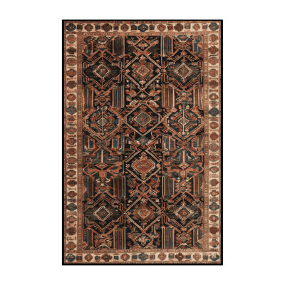 Machine Washable Art Deco Brown Area Rug