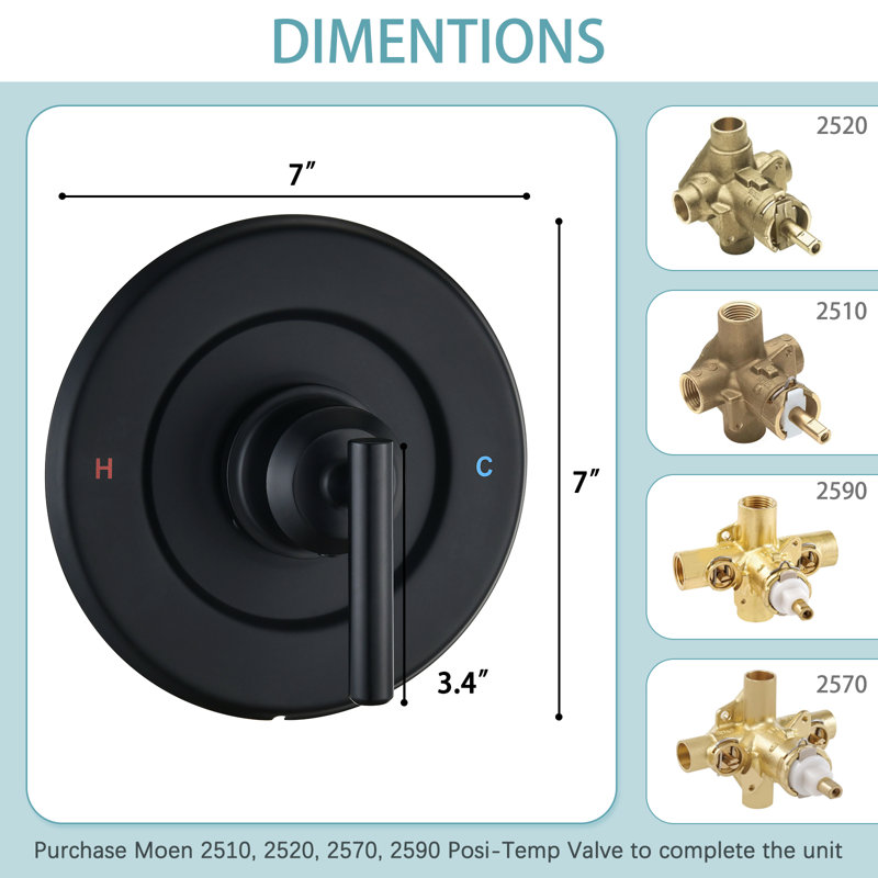 Remplacement de l'ensemble de garniture de robinet de douche à valve Posi-Temp Moen, Noir mat