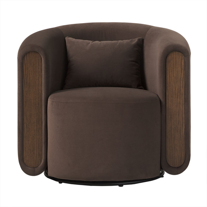 Sitarski Modern Upholstered Swivel Barrel Accent Chair, Café Noir Velvet