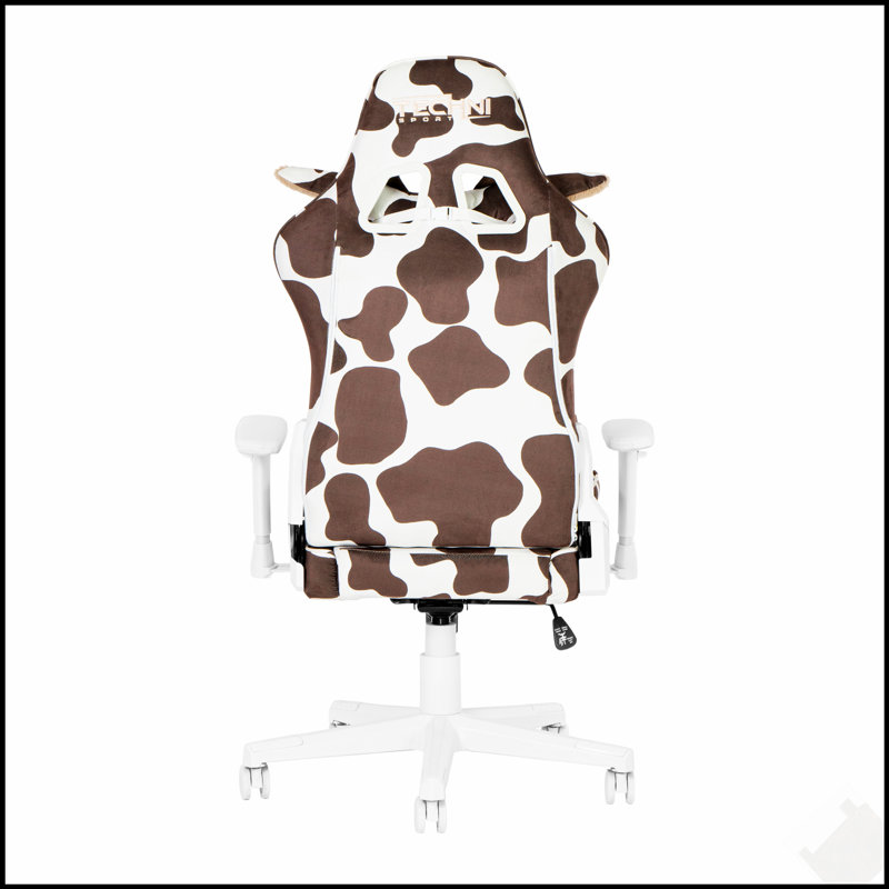 Comfortable Cow Print Gaming Chair With Memory Foam And Adjustable Headrest For Enhanced Gaming Experience, Brown
