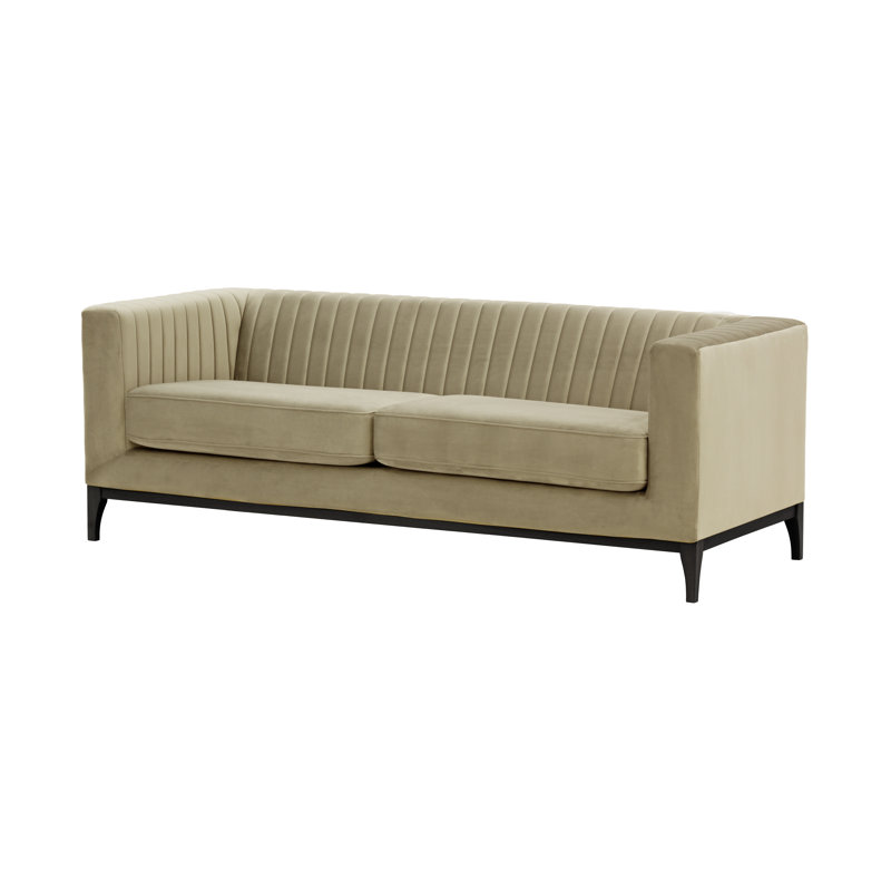 Buker Velvet Square Arms Sofa, Beige, Black