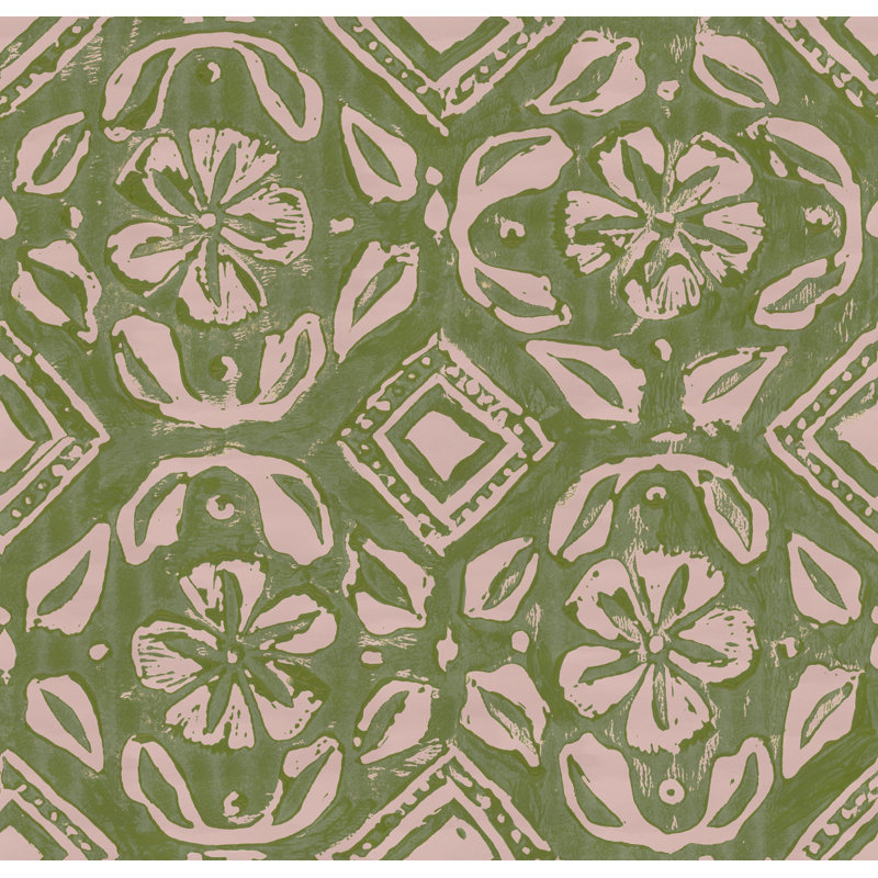 MINNIE KEMP X MINDTHEGAP Wallpaper Roll, Green/Light Pink