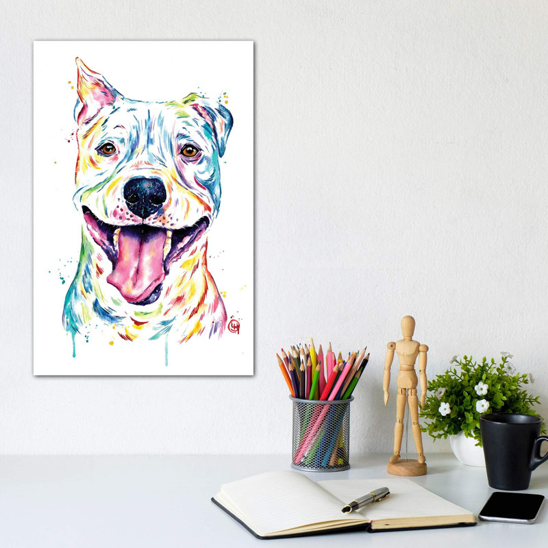 «Pitbull - Full of Smiles» par Lisa Whitehouse - impression d'art graphique, Pas de tapis, Toile tendue