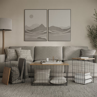 3 Piece Living Room Tables - Metal Basket Storage with Removable Lids - 2 Small Side and 1 Large Accent Table by 17 Stories