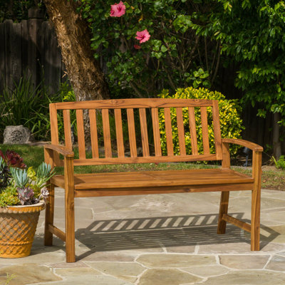 Le banc d'extérieur en bois de teinte rehausse le décor de la cour, l 48,50 po x P 24,96 po, H 35,24 po, capacité de poids de 250 lb avec finition, ajoute de la chaleur à la cour