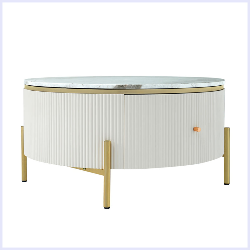 Aldwyche Coffee Table with 2 large Drawers Storage, Accent Table,Living Room Table, White
