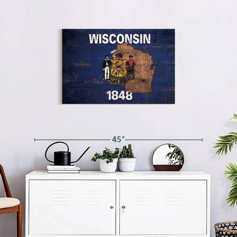 Borges State Map Over Wisconsin Flag, 20" H x 30" W