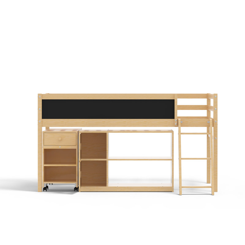 Twin Size Low Loft Bed with Desk & Storage, Natural