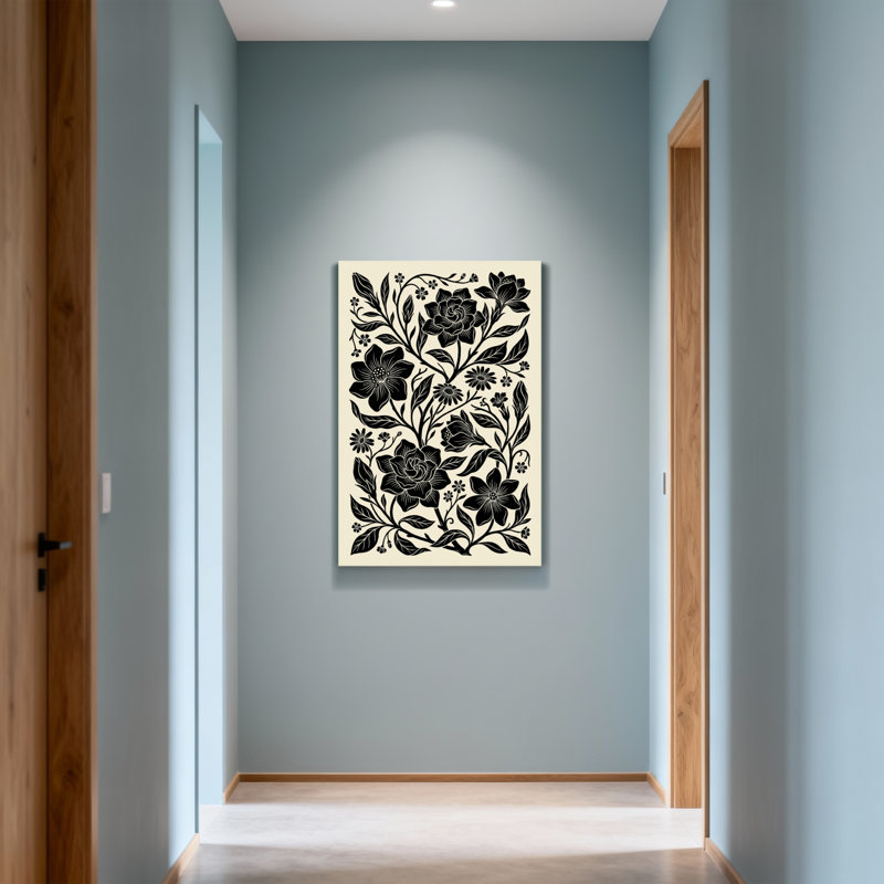 Plantes et fleurs à motif floral noir sur fond crème