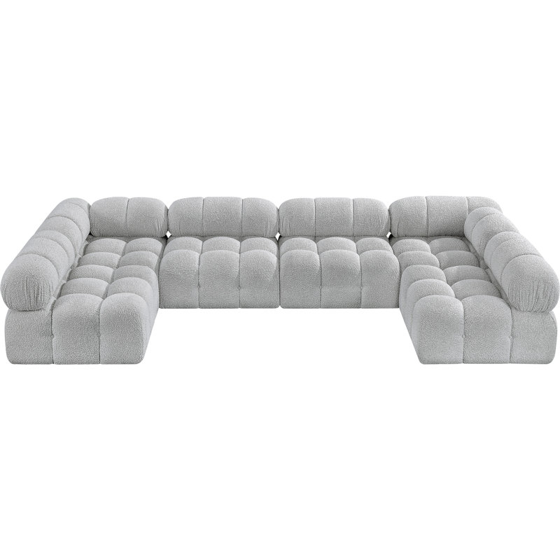 Ames 136" Upholstered Sectional, Grey Boucle Fabric