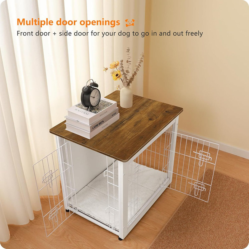 Meuble de cage pour chien avec coussin, table de chenil en bois ...