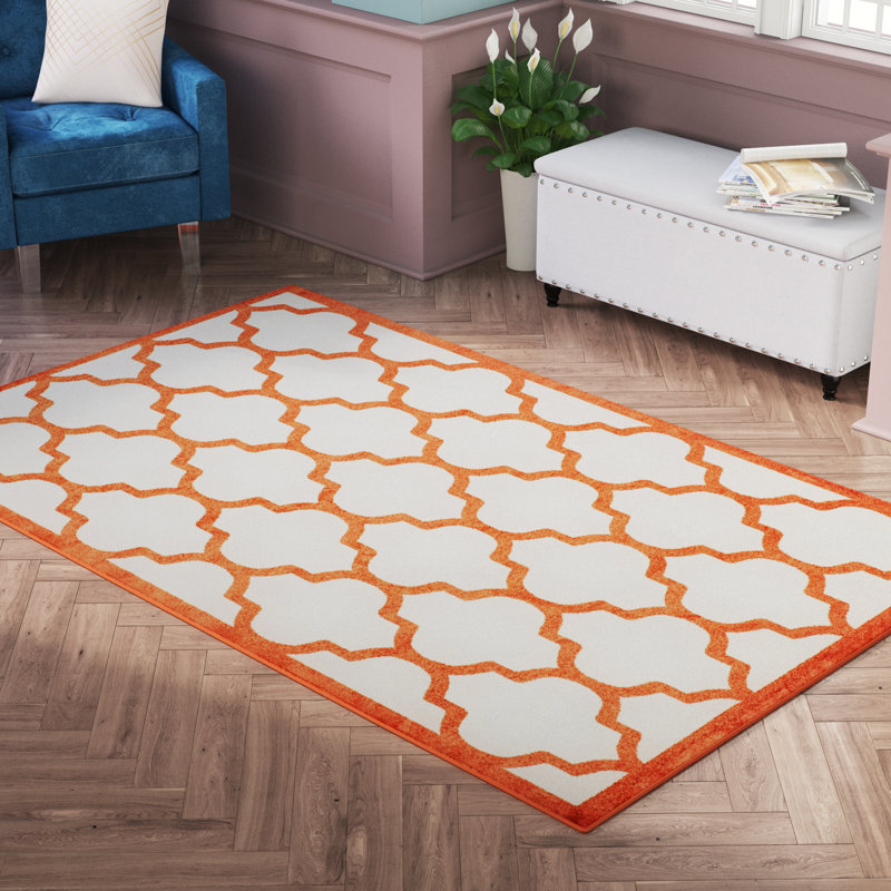 Ammundsen Geometric Beige/Orange Indoor / Outdoor Area Rug, Rectangle 8' x 10'