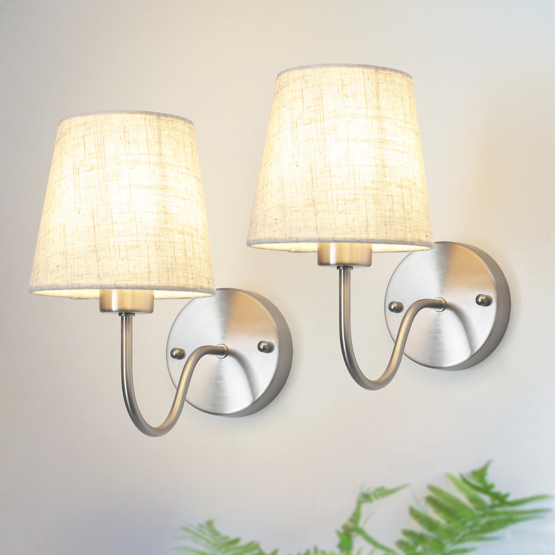 Iknoor Dimmable Rustic Bath Sconce Wall Light with Linen Beige Fabric Lampshade for Toilet, Hallway, Staircase, Living room, Bathroom Dining room (Set of 2) House of Hampton® 