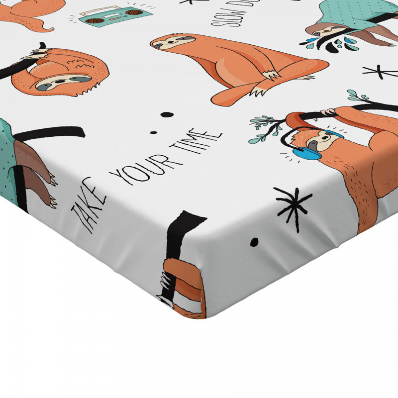 Microfiber Floral Fitted Sheet, Twin Fitted Sheet, Sloths Orange