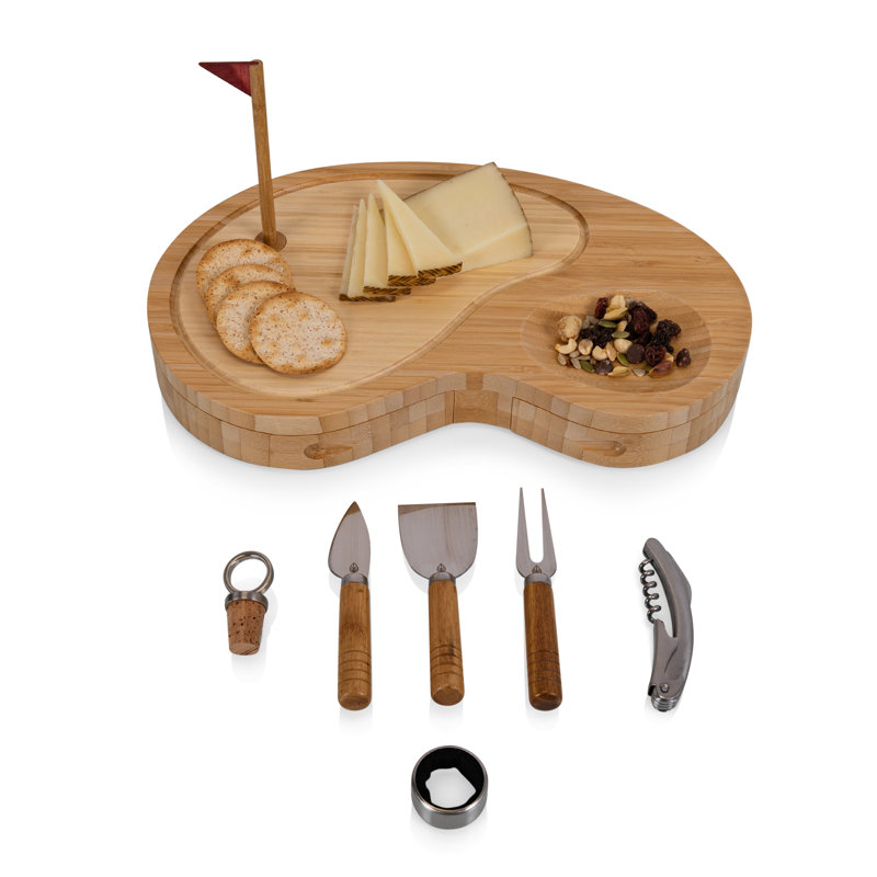 Bamboo Golf-Themed Cheese Board and Tool Set, 8 Piece