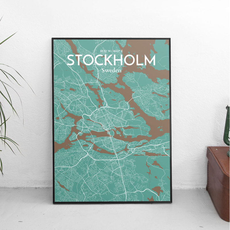 Stockholm City Map 1 Piece Wall Art, 70.8 cm H x 40.6 cm W x 0.1 cm D
