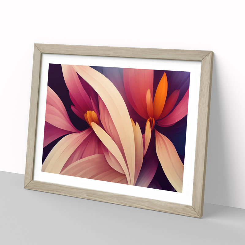 Contemporary Modern Flowers - Framed Print, 46cm H x 64cm W x 2cm D, Oak