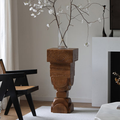 Objet décoratif abstrait en verre et noyer