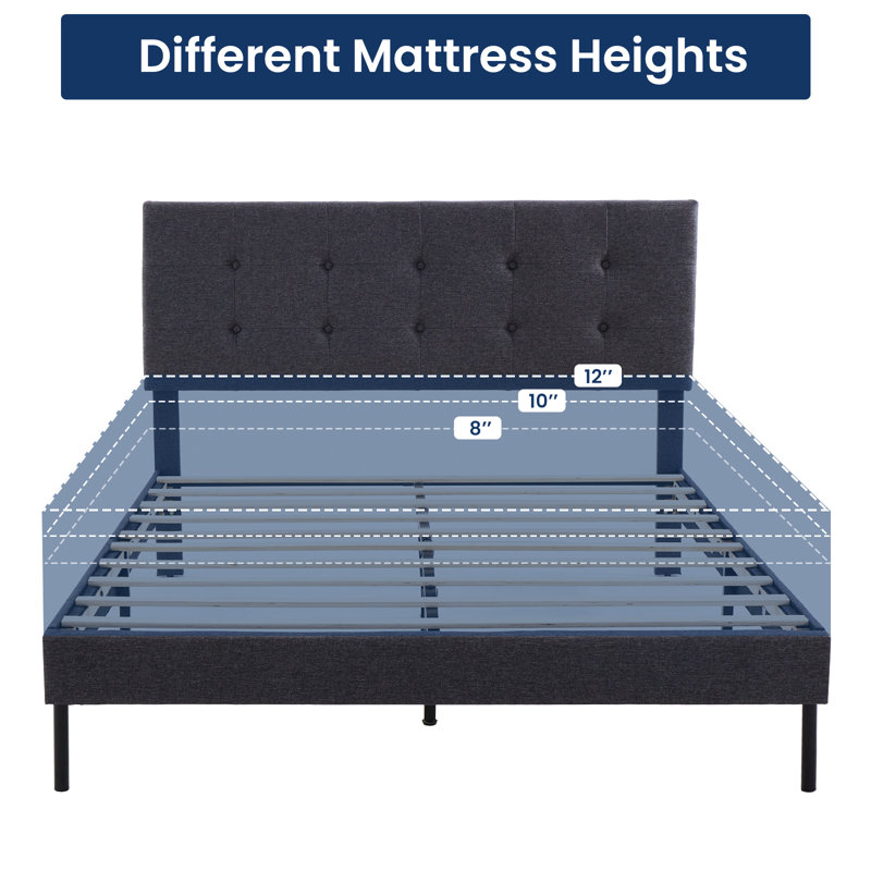 Imajean Frame Bed with Headboard, Twin, Dark Gray