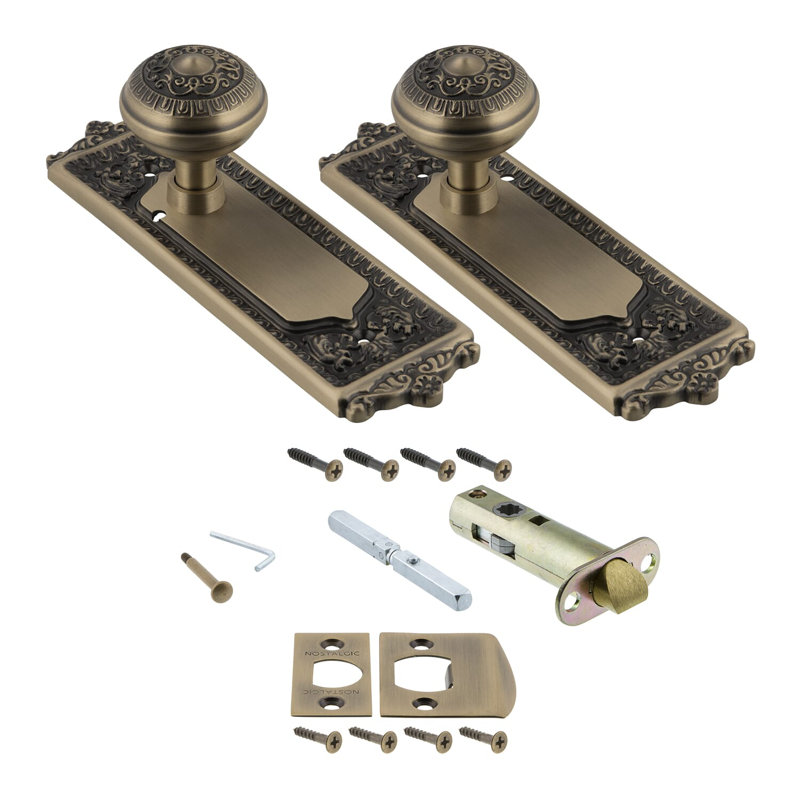 Egg & Dart Plate with Egg & Dart Door Knob, 2-3/4", Antique Brass