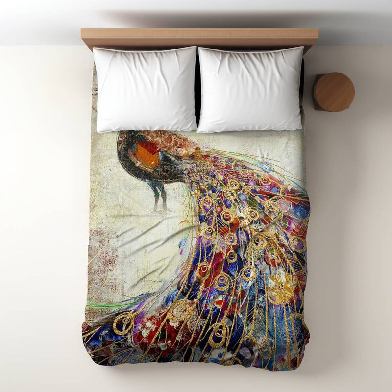 Polyester Sateen Duvet Cover, Twin Duvet, Blue Majestic Peacock
