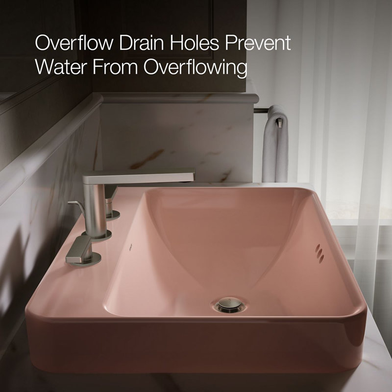 Vox Vitreous China Rectangular Vessel Bathroom Sink with Overflow, Peach Blow, 3