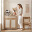 Buffet en rotin, armoire de rangement Farmhouse avec tablette réglable, armoire de cuisine avec tiroir Boho pour la salle à manger, la cuisine, le vestibule, le salon, le bois