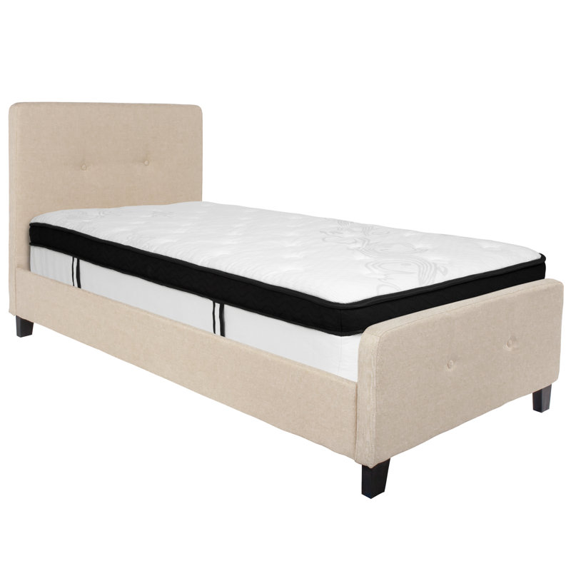 Aluino Button Tufted Platform Bed with Memory Foam Pocket Spring Mattress, Beige, Full