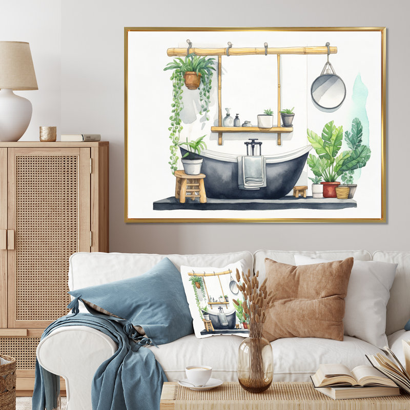 " Natural Bathroom Decor III ", 30" H x 40" W, Black Picture Framed