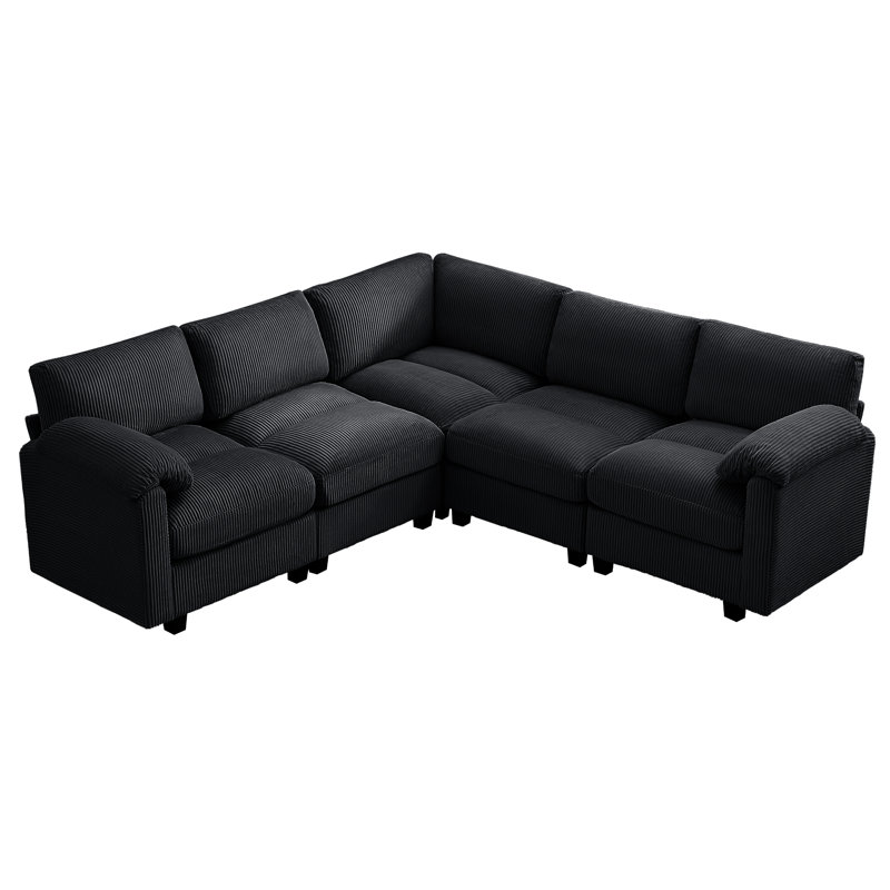 Canapé modulaire 5 places avec accoudoirs coussinés, Chenille noir