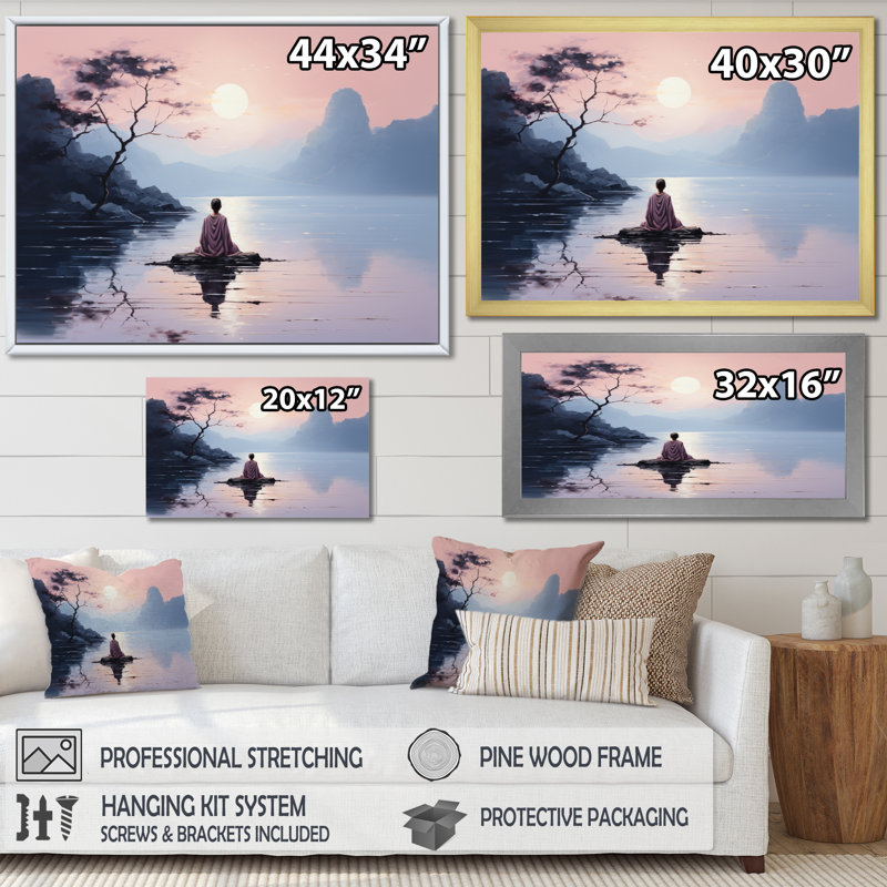 «Peach Buddhism Buddhist Serenity I», reproduction d'art sur toile, H 24 po x l 32 po x P 1 po, Encadrement doré