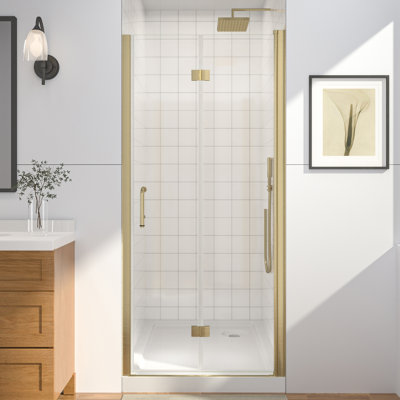 Porte de douche pliante en verre sans cadre l 34-36 po x H 72 po, porte de douche pliante sans cadre