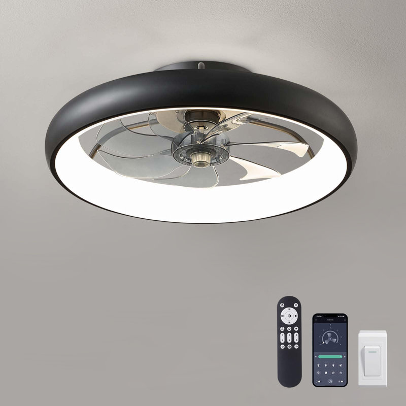 Ventilateur de plafond à DEL 20 pouces à intensité variable moderne avec lumières, Noir