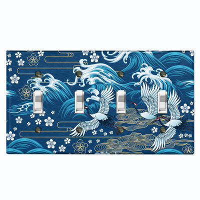 Japanese Flying Crane Ocean 4 - Gang Toggle Light Switch Standard Wall Plate
