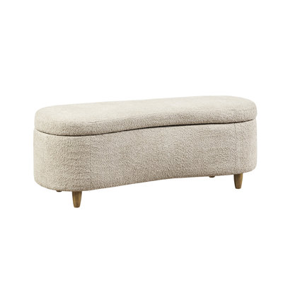 Taupe Flip Top Storage Bench For Living Room With Construction Boucle Soft Close Hinges And Modern Look