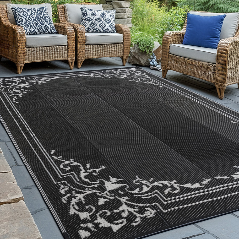 Winston Porter Black Indoor/Outdoor Rug | Wayfair
