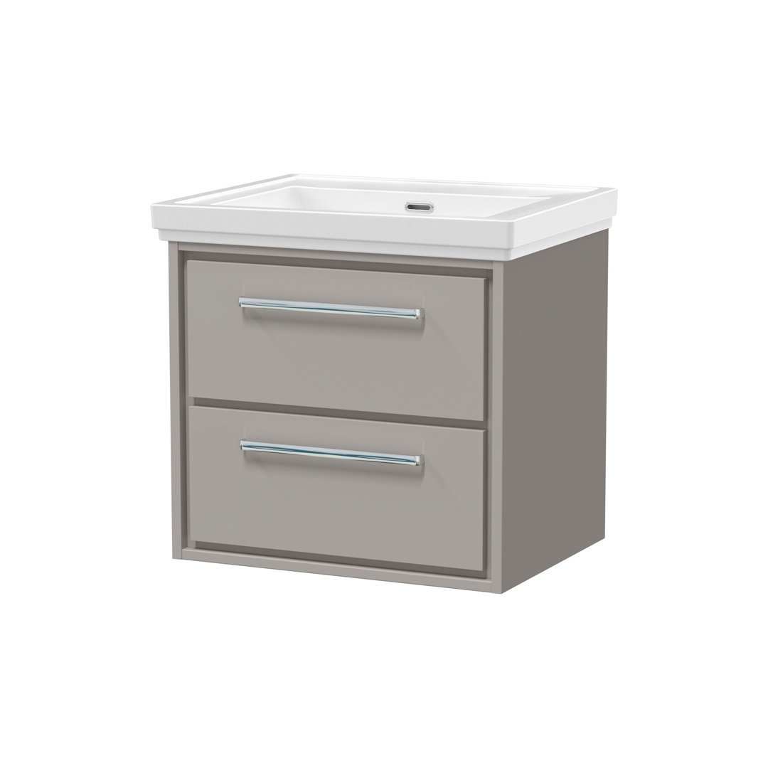 Hudson Reed Lille 600mm Fern Green 2 Drawer Wall Hung Vanity Unit With Fireclay Basin