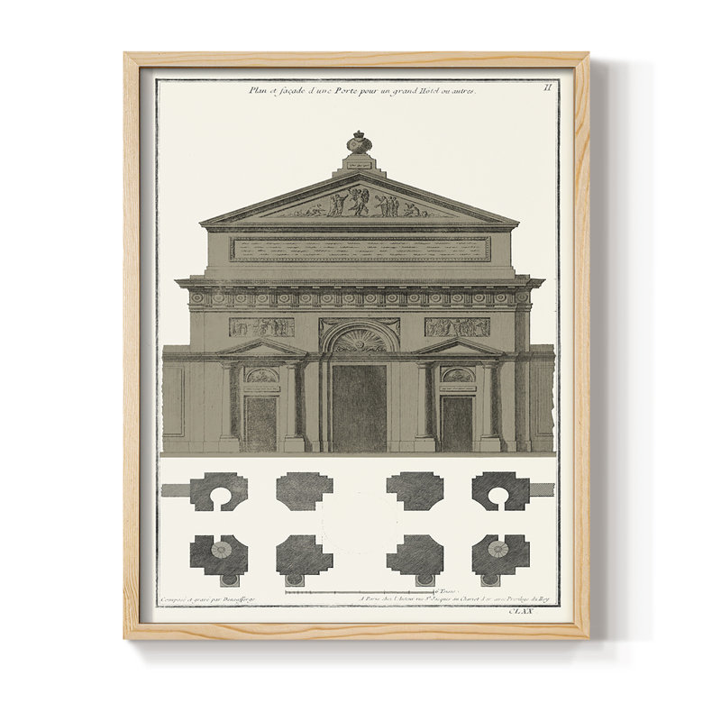 Bâtiments et façades II, reproduction encadrée - bois massif, Naturel, H 11 po x l 9 po