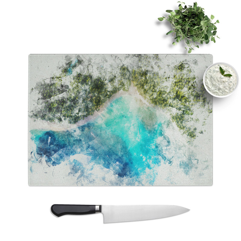 Beautiful Beach Watercolour Chopping Board, 0.4cm H x 28.5cm W x 39cm L