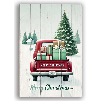 Rustic Holiday Delivery: Vintage Truck and Christmas Tree Canvas Art