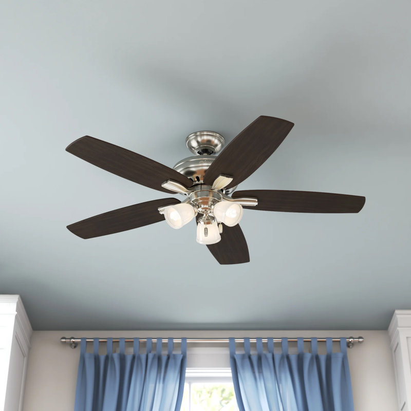52" Newsome 5 - Blade Standard Ceiling Fan with Pull Chain and Light Kit Included, Brushed Nickel
