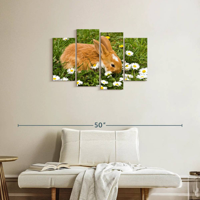 Brampt marguerites et lapin, H 22 po x l 36 po