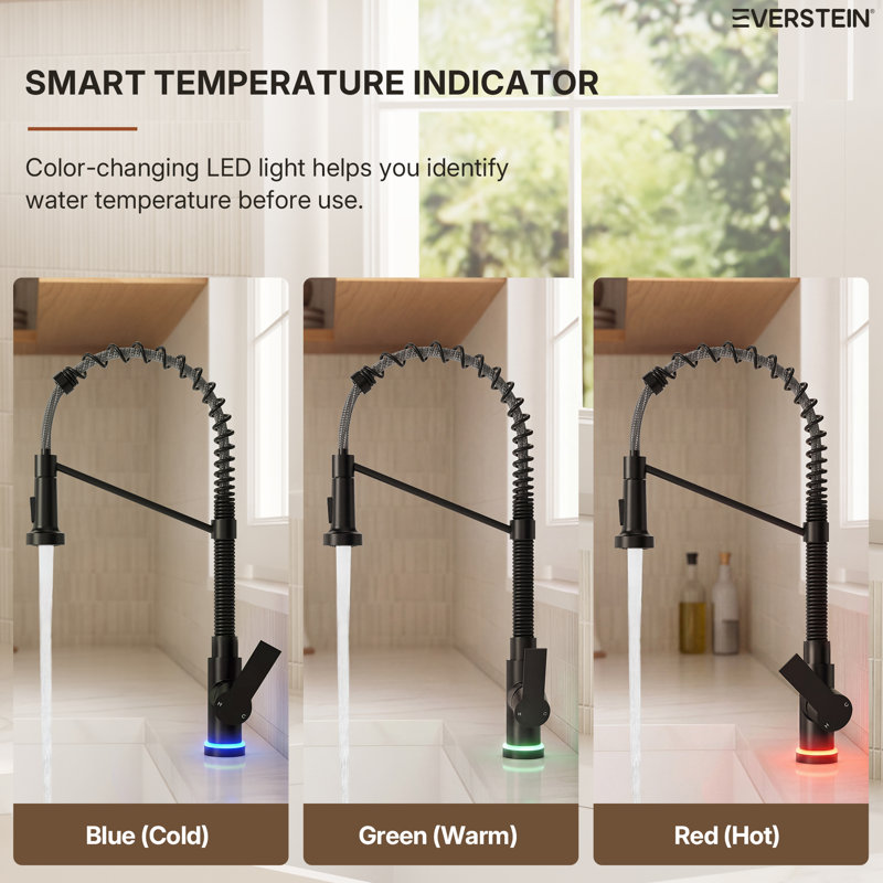  Commercial Style Pull-Down Kitchen Faucet with LED Temperature Indicator, High-Arc Single Handle Faucet, Matte Black