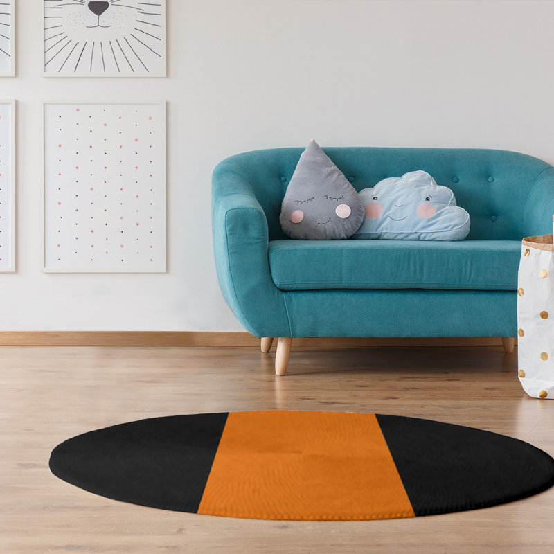 Tapis orange/noir, Rond 5 pi