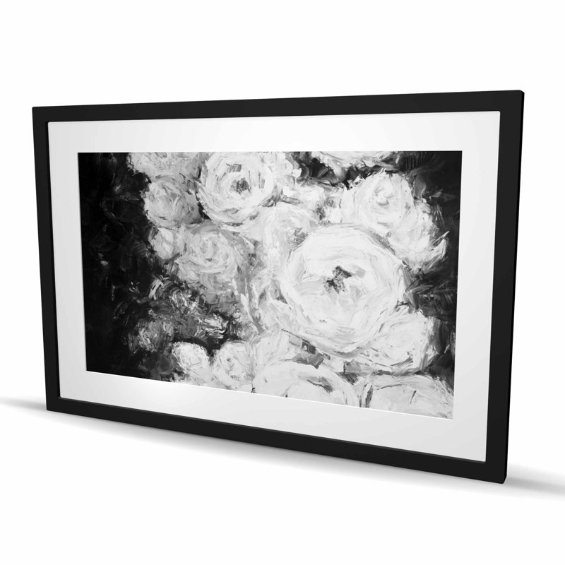 Jardin de roses monochromes - reproduction encadrée pour la décoration intérieure, H 36 po x l 24 po