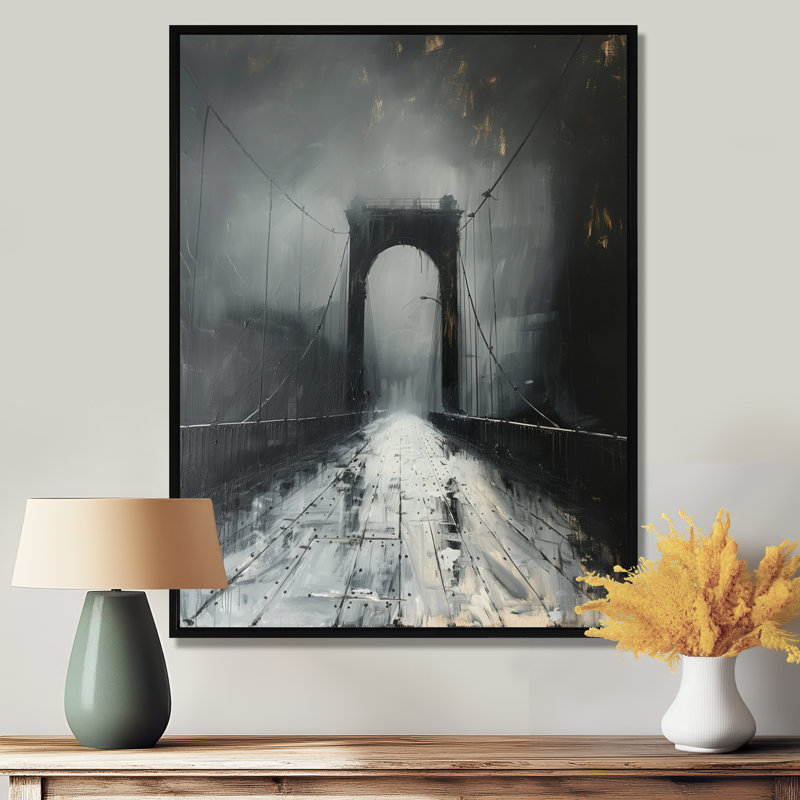 Impression sur toile grise et blanche monochromes, Toile avec cadre flottant noir, H 20 po x l 12 po x P 1 po