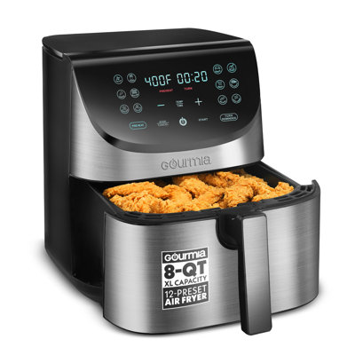 Gourmia 8 Quart Digital Air Fryer with with 12 Presets, Touchscreen, FryForce 360° Technology, Dishwasher Safe Basket and XL Cooking Capacity
